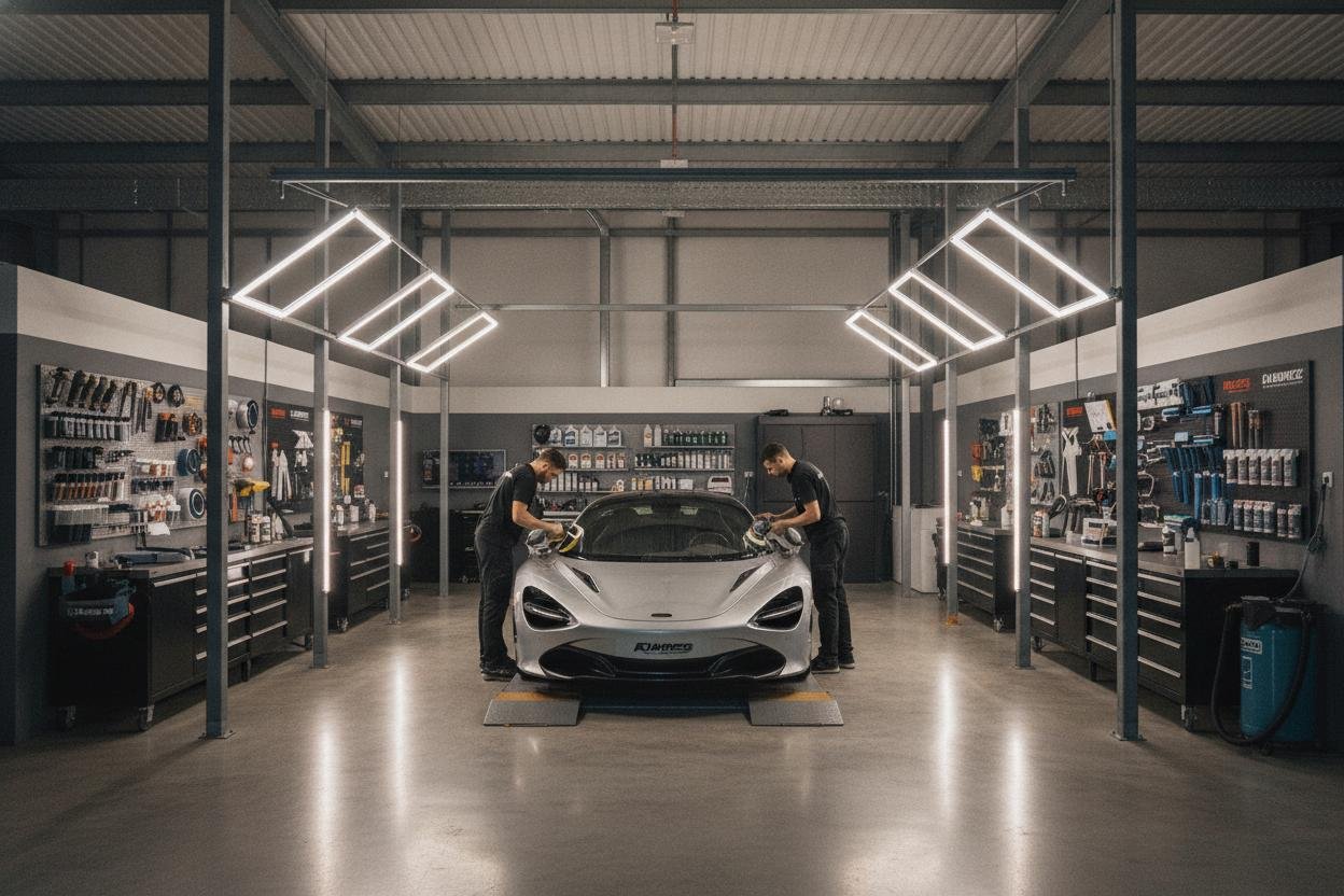 Modern car detailing workshop